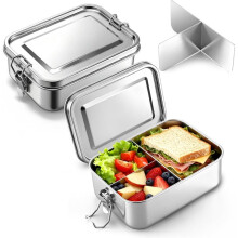 Conjunto de 2 Lancheiras com Compartimentos, Lancheira de Aço Inoxidável de 850 Ml, Lancheira Bento, para Adultos, Lancheiras de Metal À Prova de