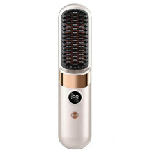 Portable Rechargeable Hair Straightener Brush with Ceramic Glazed Teeth & 4 Heat Modes