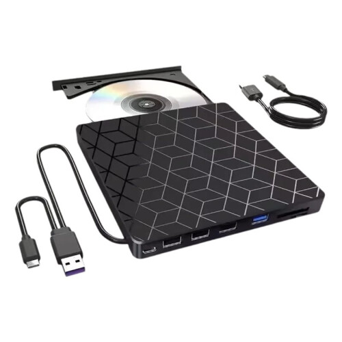 7 in 1 External CD DVD Drive CD Player DVD Burner USB3.0&Type C Optical Drive CD RW DVD Recorder Writer Reader for PC