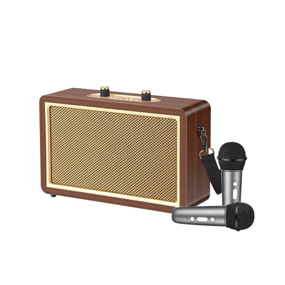 Portable Retro Wooden Speaker With Microphone Outdoor Karaoke Speakers Vintage Wireless Stereo Sound System 4711114147272