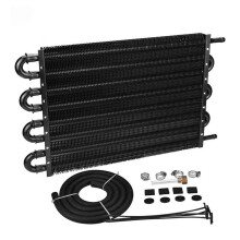 8 Rows Aluminum Remote Transmission Oil Cooler Radiator Converter Kit Universal 5/16" ID Transmission Cooler Lines Cool