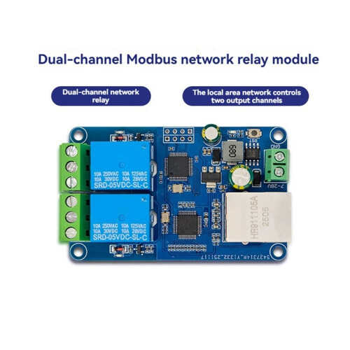 Modbus RTU 2-CH Network Relay Module Wired Ethernet LAN Control MCU W5500 TCP/IP Protocol