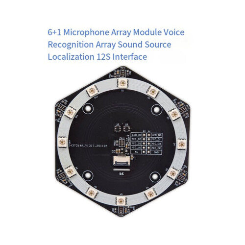 Upgraded 6+1 Mic Array Speech Recognition Array with RGB Full-Color LED I2S for Audio Source Localization Beamforming