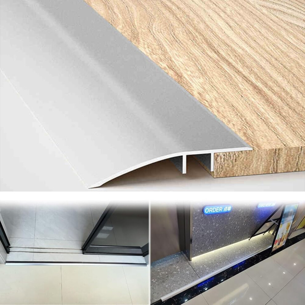Aluminum Floor Transition Strip Threshold Ramp For Uneven Floors, Durable AntiâSlip NoâDrill Design (Silver) 9330225286837