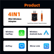 4in1 Wireless CarPlay AI Box BT5.2 Airplay/Mirror Link/Android Auto/Carplay USB Dongle Wired to Wireless Carplay