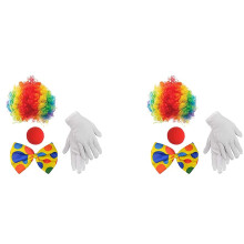 2X Clown Costume Clown Wig Clown Nose Accessories Bow Tie White Gloves for Women Men Adults Carnival Party