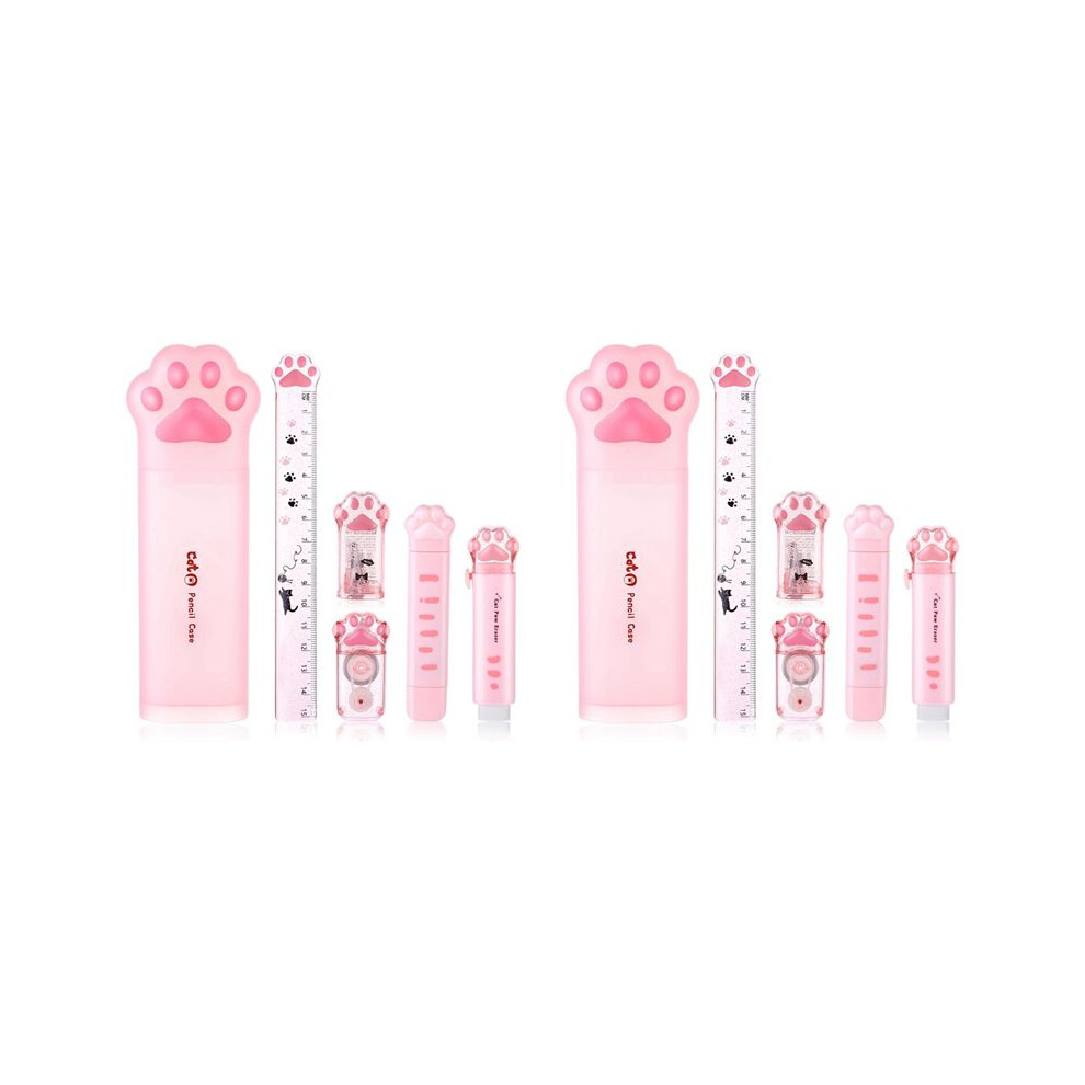 Photos - Other Office Equipment Wella Cute Cat Paw Stationery Set, 12 Pcs Kawaii Cat Stationary Kit Pencil Sharpener Retractable Eraser Correction Tape Ruler 
