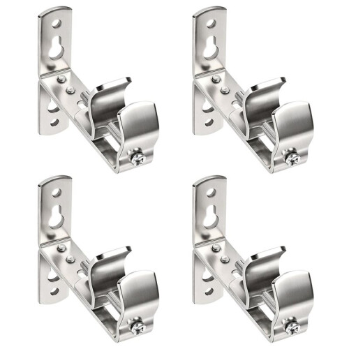 Set di 4 Supporti per Asta per Tende In Argento, Regolabili, Resistenti, per Montaggio A Soffitto e A Parete.