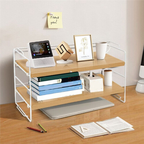 Elegant Wooden Desk Shelf Organizer - Versatile Desktop Bookshelf and Storage Solution White 1