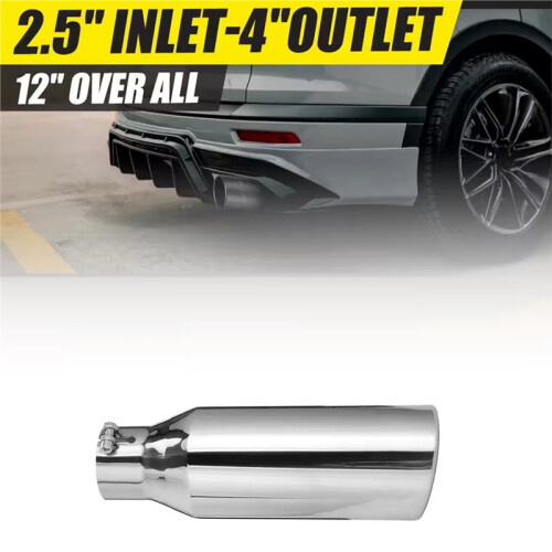 Ponteira de Escapamento Universal Reta para Carro, Entrada de 2,5 Polegadas, Saída de 4 Polegadas, Comprimento de 12 Polegadas, Ponteira de 1