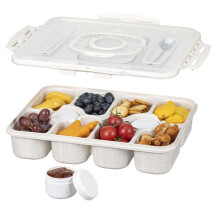 Caixa para Petiscos com Tampa e Alça, Bandeja Dividida para Servir, Ideal para Tábua de Frios, Frutas, Doces e Legumes, Perfeita para Viagens e