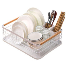 Dish Drying Rack with Wooden Handle,Multifunctional Kitchen Tabletop Drainer - Rust, Space Saving Organizer