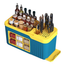 Seasoning Bottle Storage Box, Multifunctional Plastic Organizer, Space Saving Design, Adjustable Layers