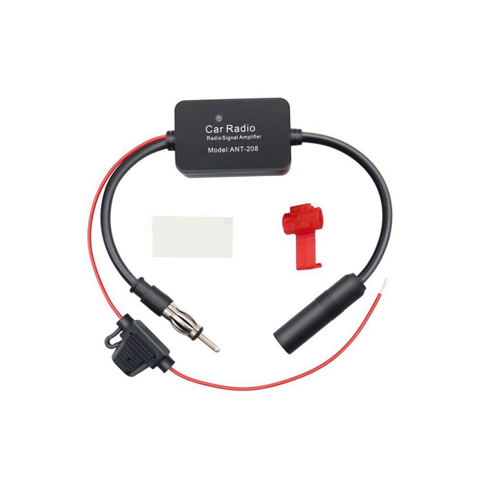 Car Stereo Antenna Fm Aerial Splitter Cable Adapter 12V Radio Signal Amplifier Antenna Signal Booster Fm Amplifier Red 4713600331660