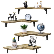 L-Shaped Corner Floating Shelves Set, Wall Mounted Wood Shelves for Storage and Decor, Dark Brown