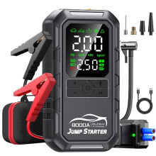 Auxiliar de Partida 4 em 1 para Carro com Compressor de Ar, de 8000A, Reforçador de Bateria Automotivo, Banco de Energia Portátil e Inflador de