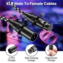 Pacote com 2 Cabos XLR Trançados Macho para Fêmea, Cabos Balanceados DMX512 para Microfone, Mixer e Caixas de Som.