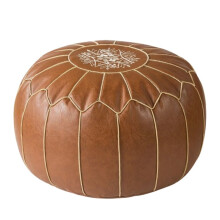 Runder Poufbezug Aus Leder - Handgefertigter Marokkanischer Ottomanen-Fußhocker, Ungepolsterte Fußstütze - Boho-Dekor - Wohnzimmer im Bohème-Stil