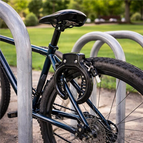 Advanced Bicycle Frame Lock - Secure Wheel & Frame Protection with Keyed Access Anti-Theft Design Sleek Black Finish 1
