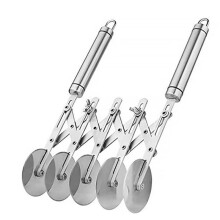 5 Wheel Pastry Cutter, Stainless Steel Dough Cutter Wheel with Handle, Dual Fluted Ravioli Pasta Noodle Pizza Slicer