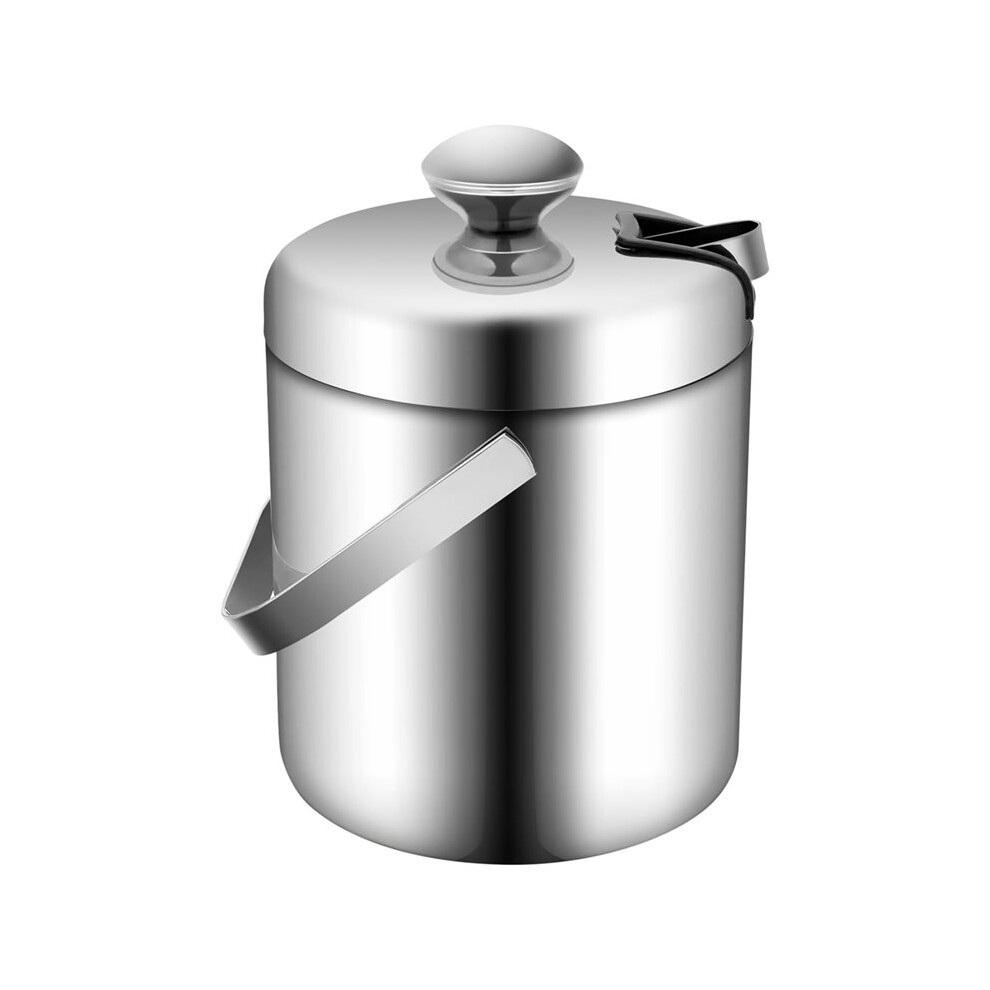1.3L Double Wall Stainless Steel Ice Bucket With Steel Lid Insulated Ice Bucket With Handles & Stainless Steel Ice Tongs 4711899792841