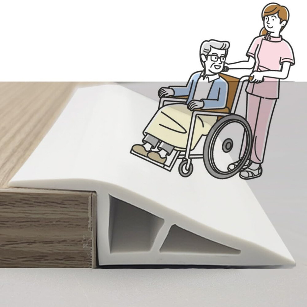 Self Adhesive Rubber Floor Threshold Ramp 39In White, Cuttable Non Slip Floor Transition Strip For Vinyl And Tile 9351714437929