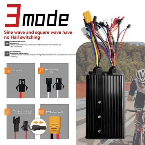 Electric Scooter Sine Wave/Square Wave Interchange Controller 48V-72V 80A Tri-Mode 18-Pole E-Bike Controller 2