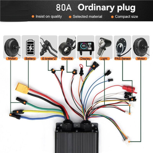 Electric Scooter Sine Wave/Square Wave Interchange Controller 48V-72V 80A Tri-Mode 18-Pole E-Bike Controller