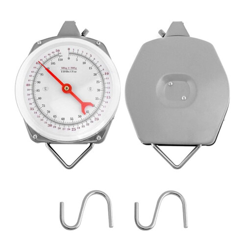 110 Lbs Large Display Hanging Scale with Scale Scoop Kitchen Dial Weight Scale Silver Industrial Spring Scales 2