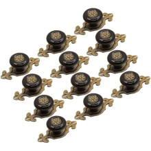 Vintage Black Ceramic Cabinet Knobs with Bronze Backplate, Durable Drawer Pulls Set of 12