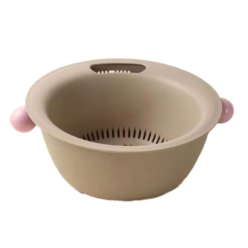 Multifunctional Double Layer Vegetable and Fruit Washing Basket,Cute Round Solid Color Design,Thickened for Durability B