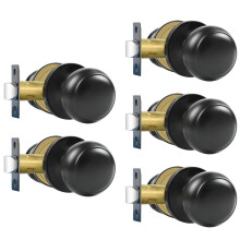 Matte Black Passage Door Knobs 5 Pack, NonLocking Interior Handles for Hallway or Closet, Reversible Design
