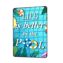 Life Is Better By The Pool Metal Tin Sign Vintage Pool Signs for Swimming Pool Wall Decor 12x8 Inch