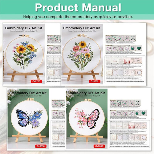 Embroidery Kit for Beginners: Complete Set with Patterns, Hoops, Scissors, and More 2