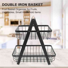2-Tier Fruit Basket with Wooden Handle, Ventilated Design for Freshness, Ideal for Kitchen and Home
