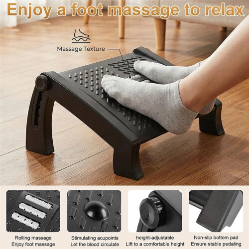 Ergonomic Adjustable Under Desk Foot Rest with Massage Rollers, 6-Level Height Adjustment for Home Use 1