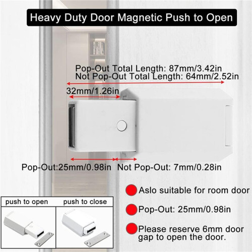 8 Pack Heavy Duty Push  & Lock for Hidden Door Touch Latches and Catch Magnet Push Release Drawer Pull Tip, White 1
