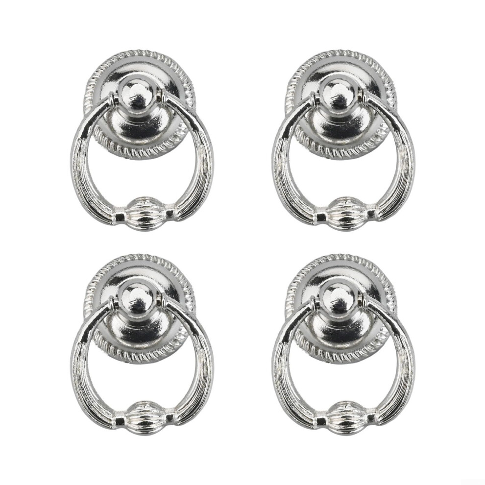 4Pcs Vintage Bronze Cabinet Knobs And Antique Swing Ring Drawer Handles, Silver Zinc Alloy Finish 9330225287421