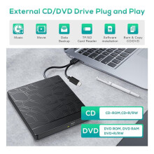5-in-1 Externes CD/DVD-Laufwerk mit -, TF- und USB-Anschlüssen, Tragbares CD/DVD-Brenner- und -Schreibgerät für PC und Laptop
