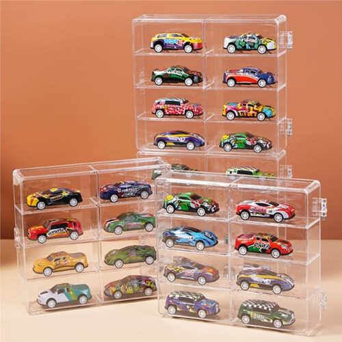 Car Display Box, 1:64 Scale, Suitable for Car Model Toys, 8-Compartment Shelf, Dustproof, Stackable Car Storage Box 1