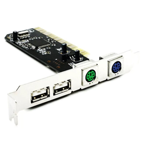 Adaptador de Expansão PCI para 4 Portas (2x PS/2 e 2x USB 2.0) para Teclado e Mouse de PC 2