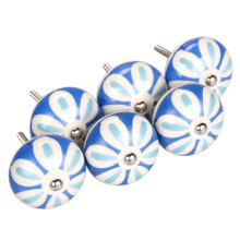 6pcs Hand Painted Blue and White Floral Ceramic Drawer Knobs Vintage Cabinet Handles for Cupboard Wardrobe Decor