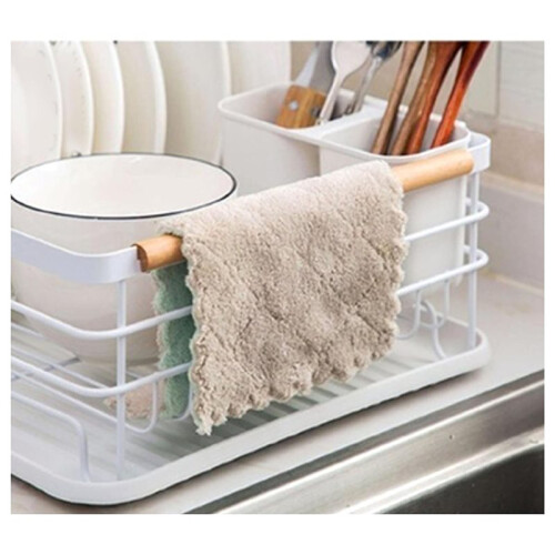 Dish Drying Rack with Wooden Handle,Multifunctional Kitchen Tabletop Drainer - Rust, Space Saving Organizer 2