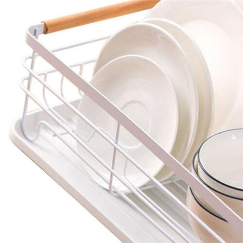 Dish Drying Rack with Wooden Handle,Multifunctional Kitchen Tabletop Drainer - Rust, Space Saving Organizer