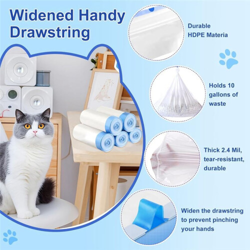 5 X 15Count Trash Bags for Automatic Cat Litter Box Self Cleaning,Replacement Liners for Robot Box,Drawstring Waste Bags 1
