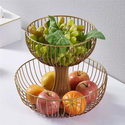 2-Tier Large Capacity Fruit Basket, Kitchen Countertop Storage for Vegetables, Snacks, and Bread 1