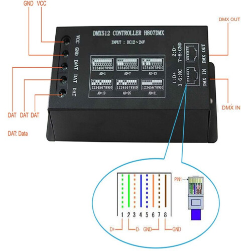 DMX512 Controller H807DMX DMX SPI Decode RGB Controller 14 Channels DMX Controller for WS2812 WS2813 DMX Stage Light 1