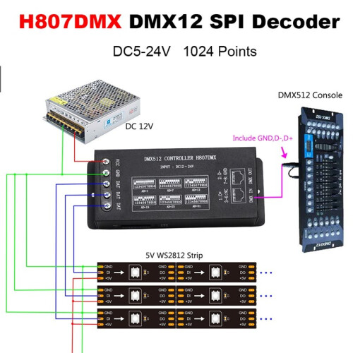 DMX512 Controller H807DMX DMX SPI Decode RGB Controller 14 Channels DMX Controller for WS2812 WS2813 DMX Stage Light 2