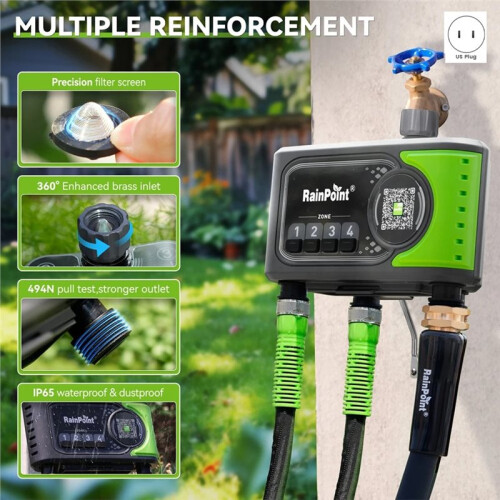 RainPoint WiFi Water Timer, 4-Zone Automatic Irrigation Timer, Garden and Lawn Watering System Controller US Plug 1
