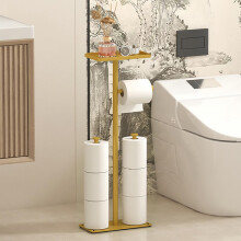 Toilet Paper Holder Stand Gold 23.2 Inch Freestanding 4Roll Storage with Shelf Modern Bathroom Decor